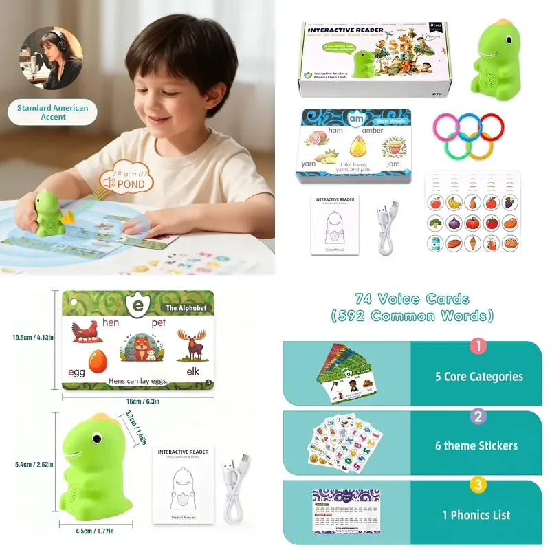 

【CHIMU HOME】 Mini Animal-Shaped Reading Pen for Kids with English Flash Cards