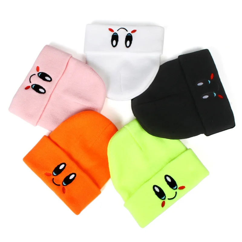 Casual Beanies Skullies KIRBYS Lovely Face Embroidery Knitted Hat Bonnet Cap Girls Boys Skiing Warm Unisex Beanie Accessories