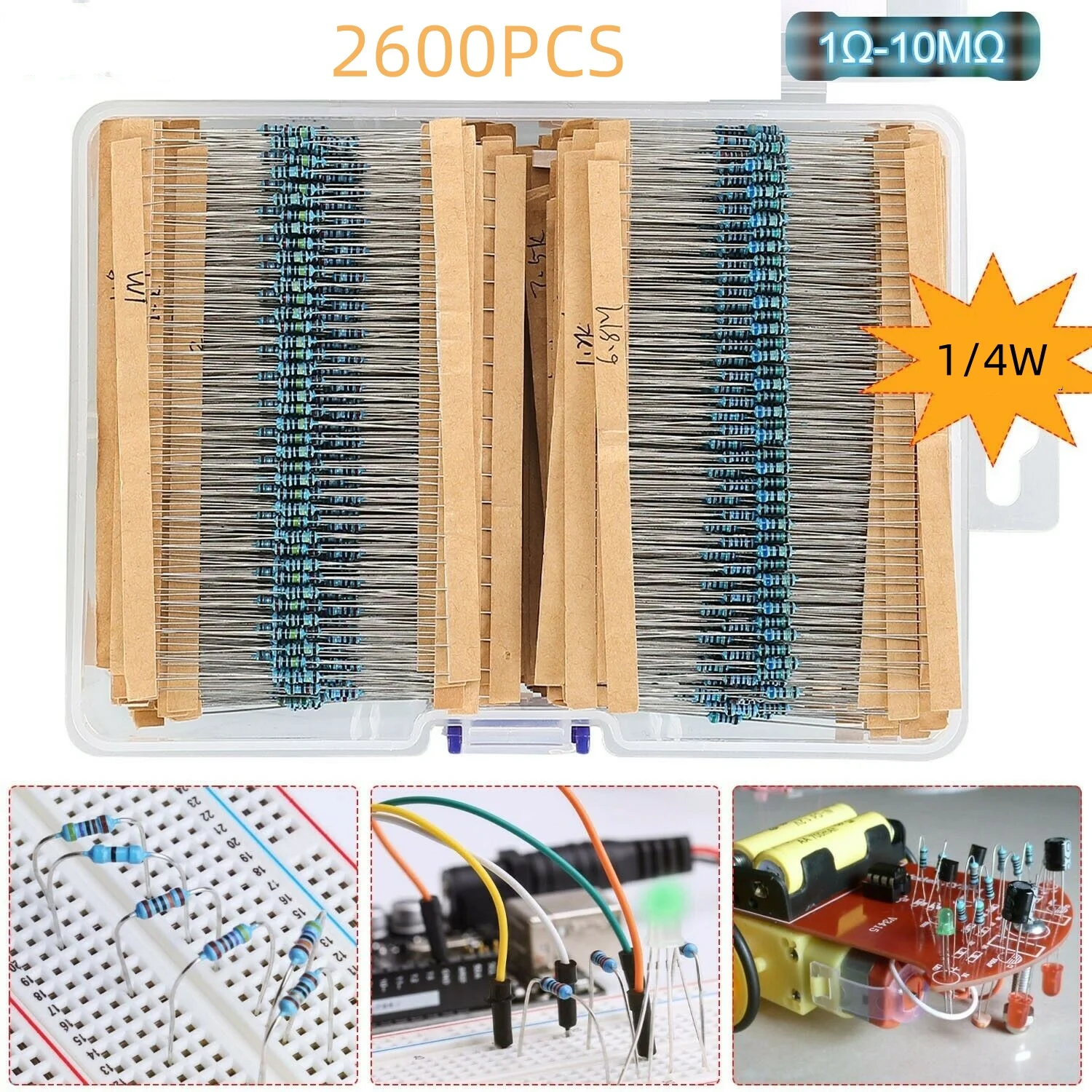 2600pcs/lot 130 Values 1/4W 0.25W 1% Metal Film Resistors Assorted Pack Kit Set Lot Resistors Assortment Kits Fixed Resistor