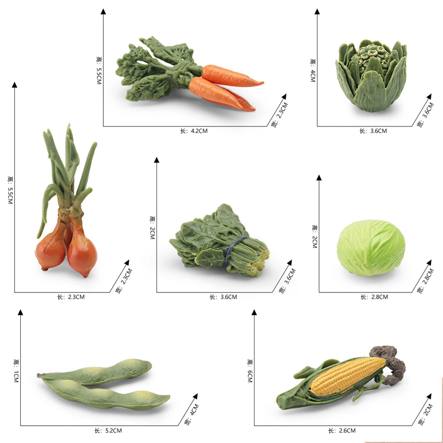 Realistische Gemüsemodellfiguren Kohl, Karotte, Zwiebel, Spinat, Mais, Butterbur, Sojabohnen, pädagogisches kognitives Lernspielzeug