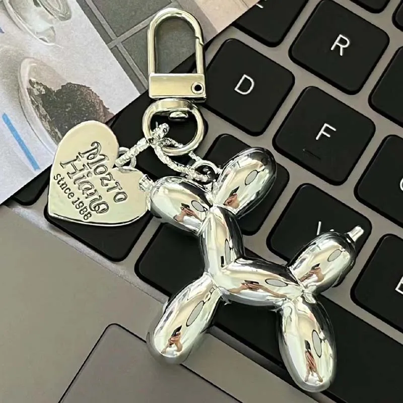 Cartoon Balloon Dog Couple Keychains Key Ring Women Men New Bling Cute Pet Bag Car Holder Airpods Box Jewelry Friend Gift