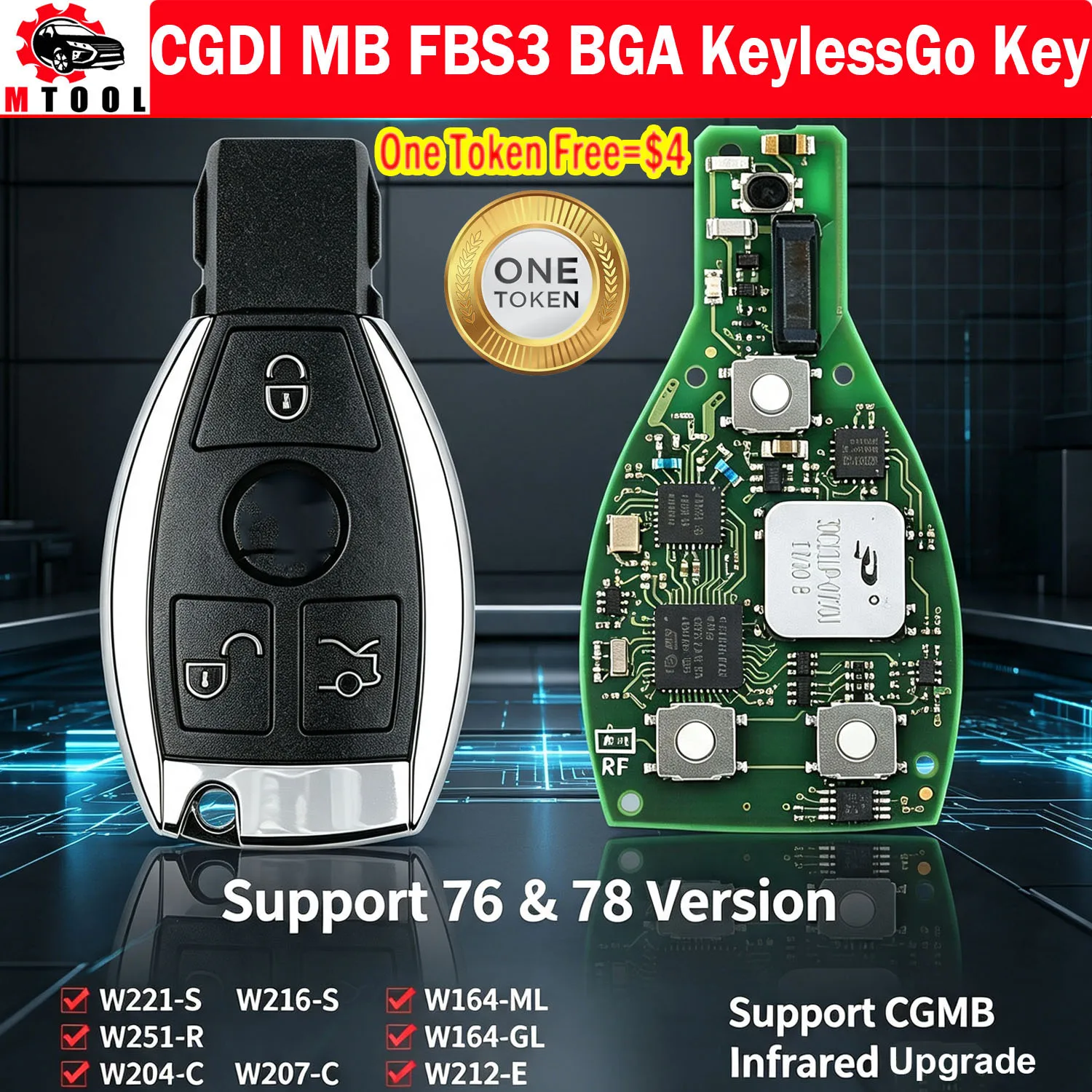CGDI CG MB FBS3 BGA KeylessGo Key One-key Start 315MHz/433MHz for Mercedes-Benz and Smart Key Shell 3 Button One Token Free