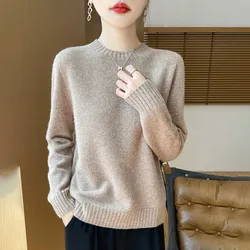 New Fashion Autumn And Winter Wool Pullover Sweater Solid Color Long Sleeve Top 100% Pure Wool Warm Knit Sweater-WQ705