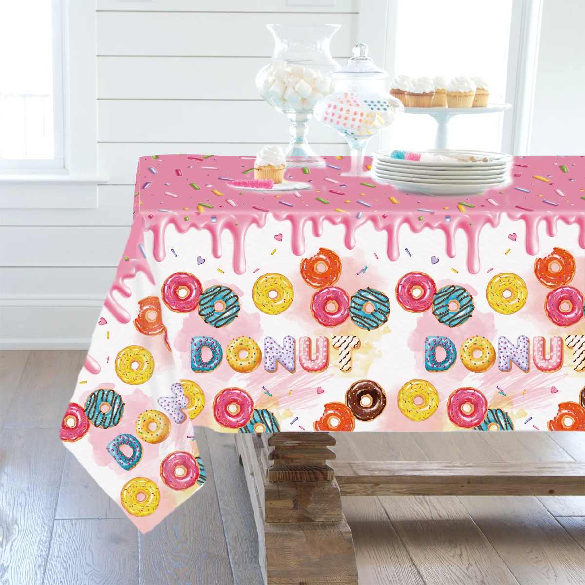 Donut Party Tablecloth Donut Themed Plastic Table Covers Donut Party Decorations for Kids Birthday Party Sweet Birthday Party