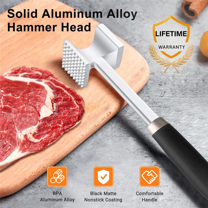 AAAN-Dual-Side Meat Mallet, Heavy Duty Solid Meat Hammer Pounder For Tenderizer, For Tenderizing Tools For Steak, Beef And Pork
