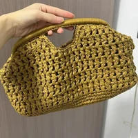 Fashion Straw Clip Shell Clutch Bag for Women Designer Paper Woven Handbags Casual vintage Handmade Summer Beach Bag 2025 - Image 5