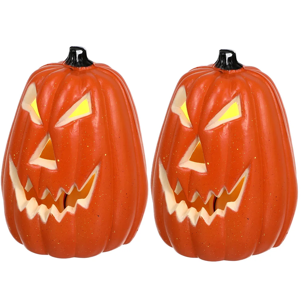 

2 Pcs Halloween Ghost Festival Decorative Lights LED Pumpkin Lantern Skull Lanterns (2pcs) Fall Mini Fake Lamp Plastic Prop