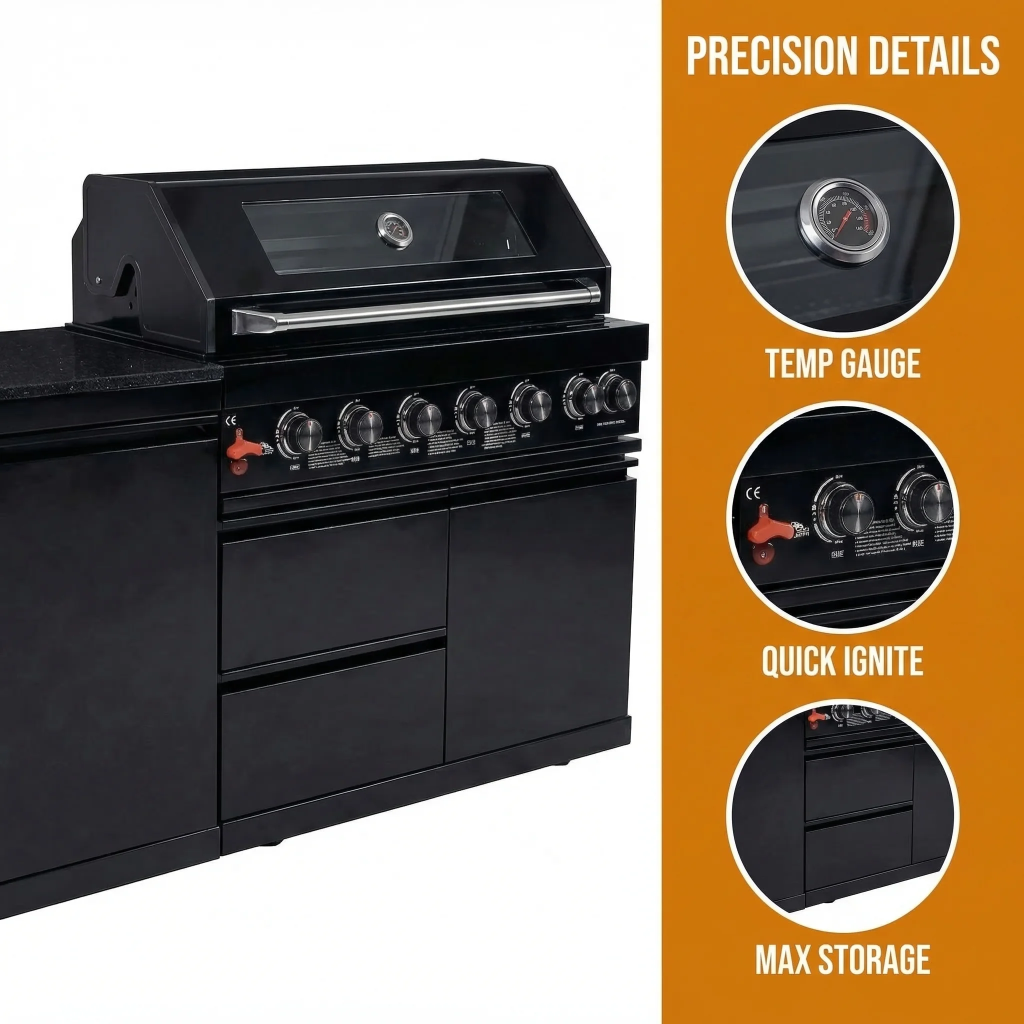 7DAYS FAST DELIVERY Modern Outdoor BBQ Kitchen Black 304 Stainless Steel 6 Burner Grill with Single Door Locker for Family Party