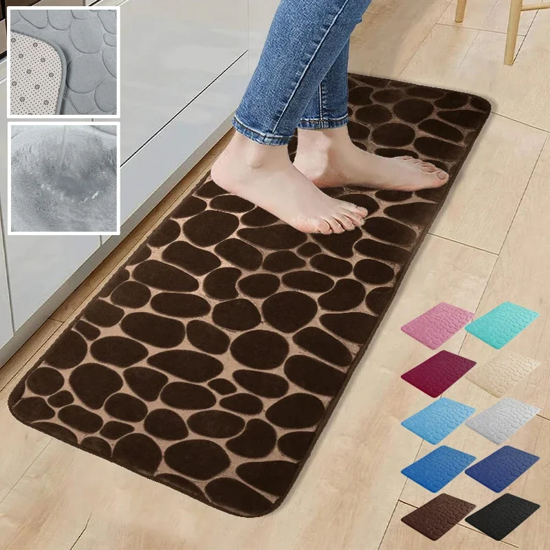 

1PC Non-slip Carpets Bathroom Mat Cobblestone Embossed Bathtub Side Floor Rug Shower Room Doormat Memory Foam Foot Mat