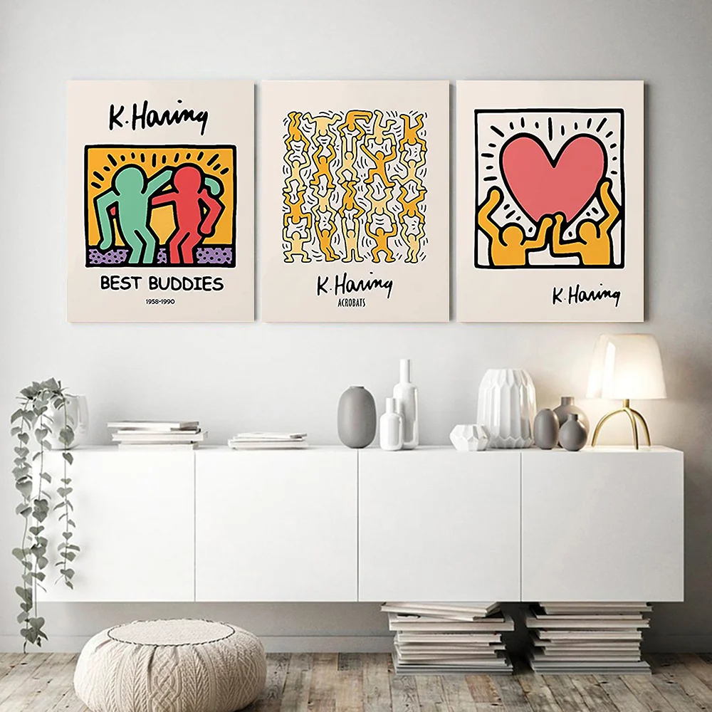 Best Buddies Painting, Abstract Figure Wall Art, Canvas Prints Poster,  Picture for Living Room, Aesthetic Home Decor