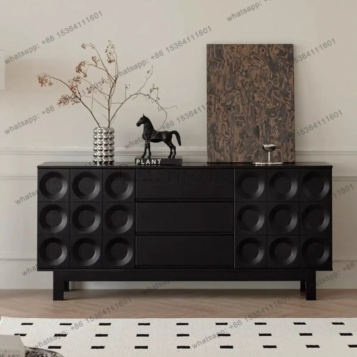 

Retro solid wood locker, living room storage, wall side cabinet