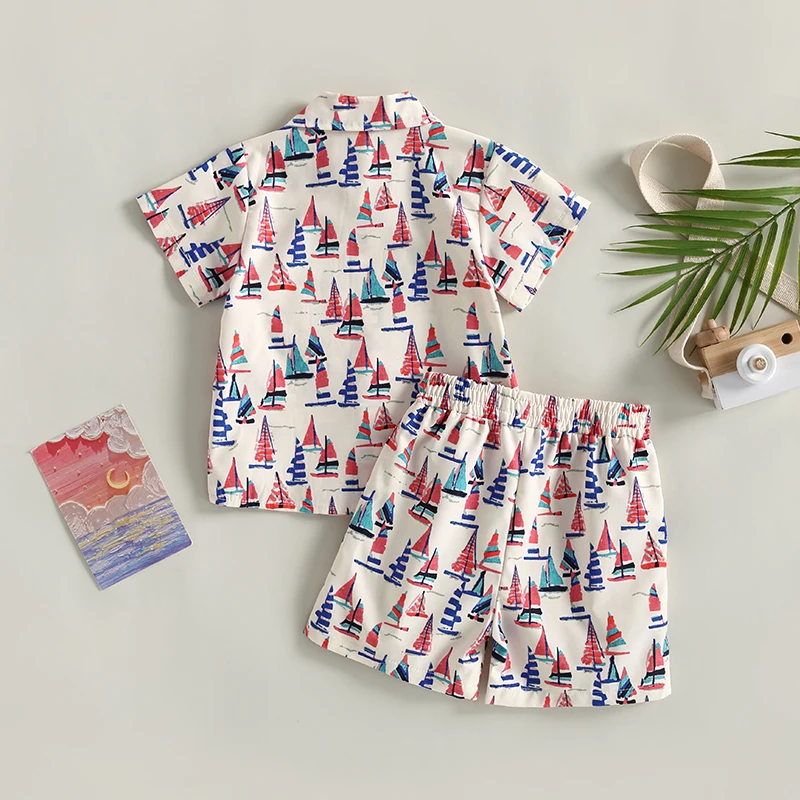 Boys Patriotic Outfit Stylish Short Sleeve Shirt and Shorts Set for Fourth of July Celebration with Friends