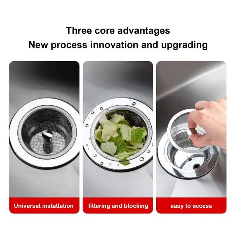 Stainless Steel Sink Filter Drain Strainer Anti-Clogging Garbage Disposal Plug Hair Stopper Wash Basin Filter For Kitchen