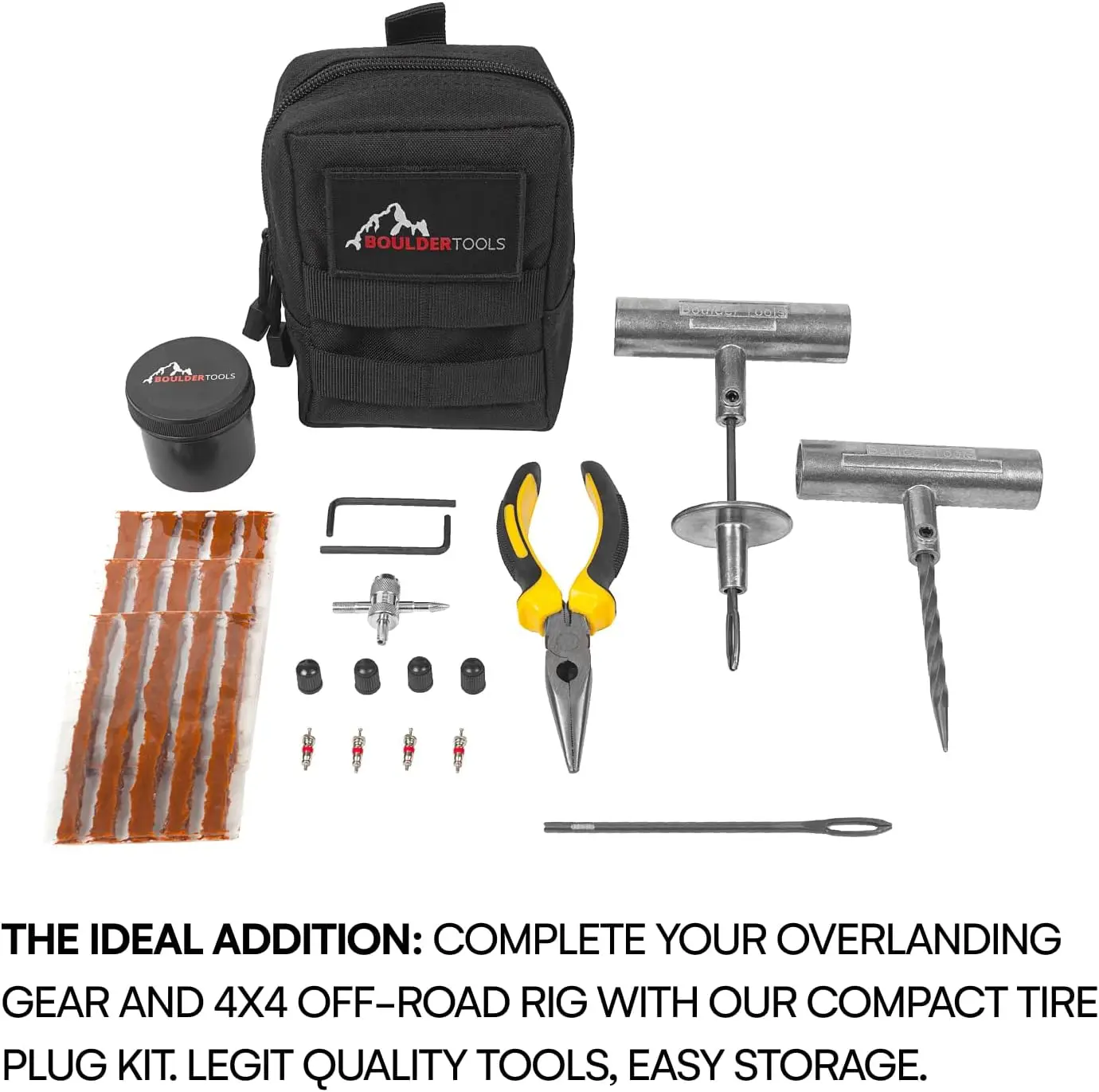 Compact Tire Repair Kit with Molle Pouch - Heavy Duty Universal Plug Set for UTV, ATV, Truck, Motorcycle & RV