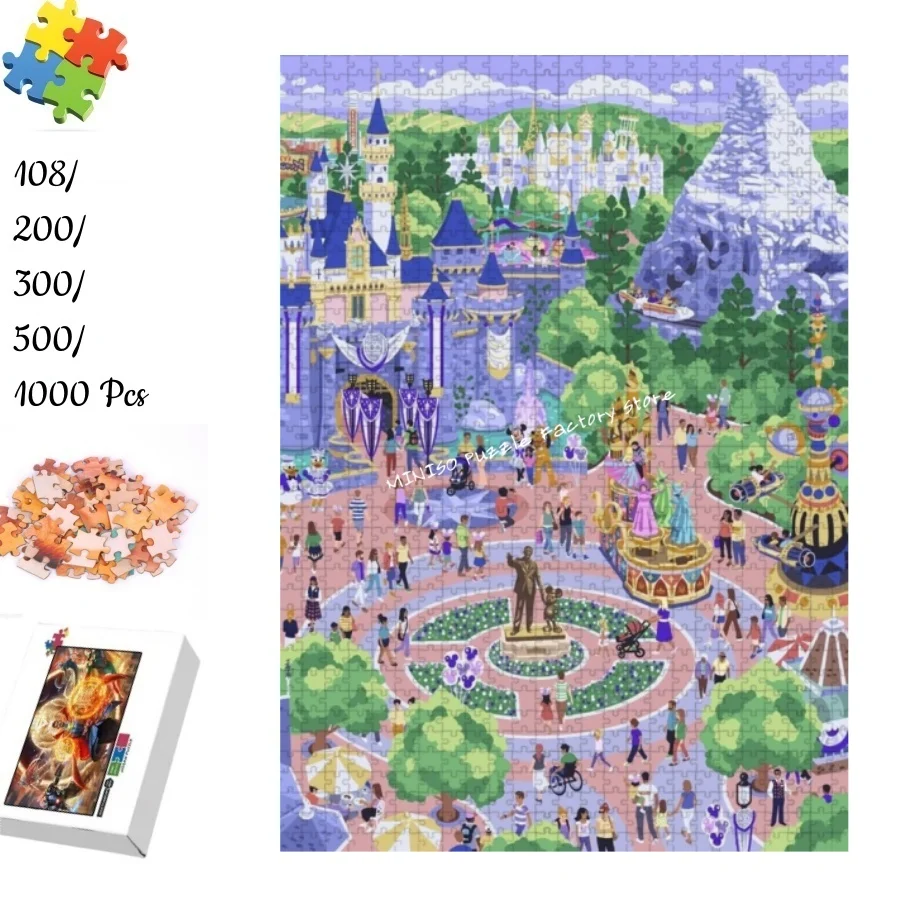 

Puzzles Disney Park Cartoon Wooden Jigsaw Puzzle 108/200/300/500/1000 Pieces for Adults Kids Toys High Difficulty Game