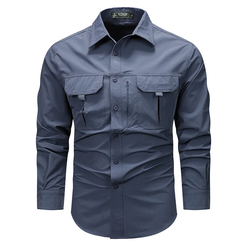 

Long Sleeve Shirts for men Casual Stylish plus Size Work wear Spring Autumn Outdoor Multi Pockets Cargo shirts Men TS-998