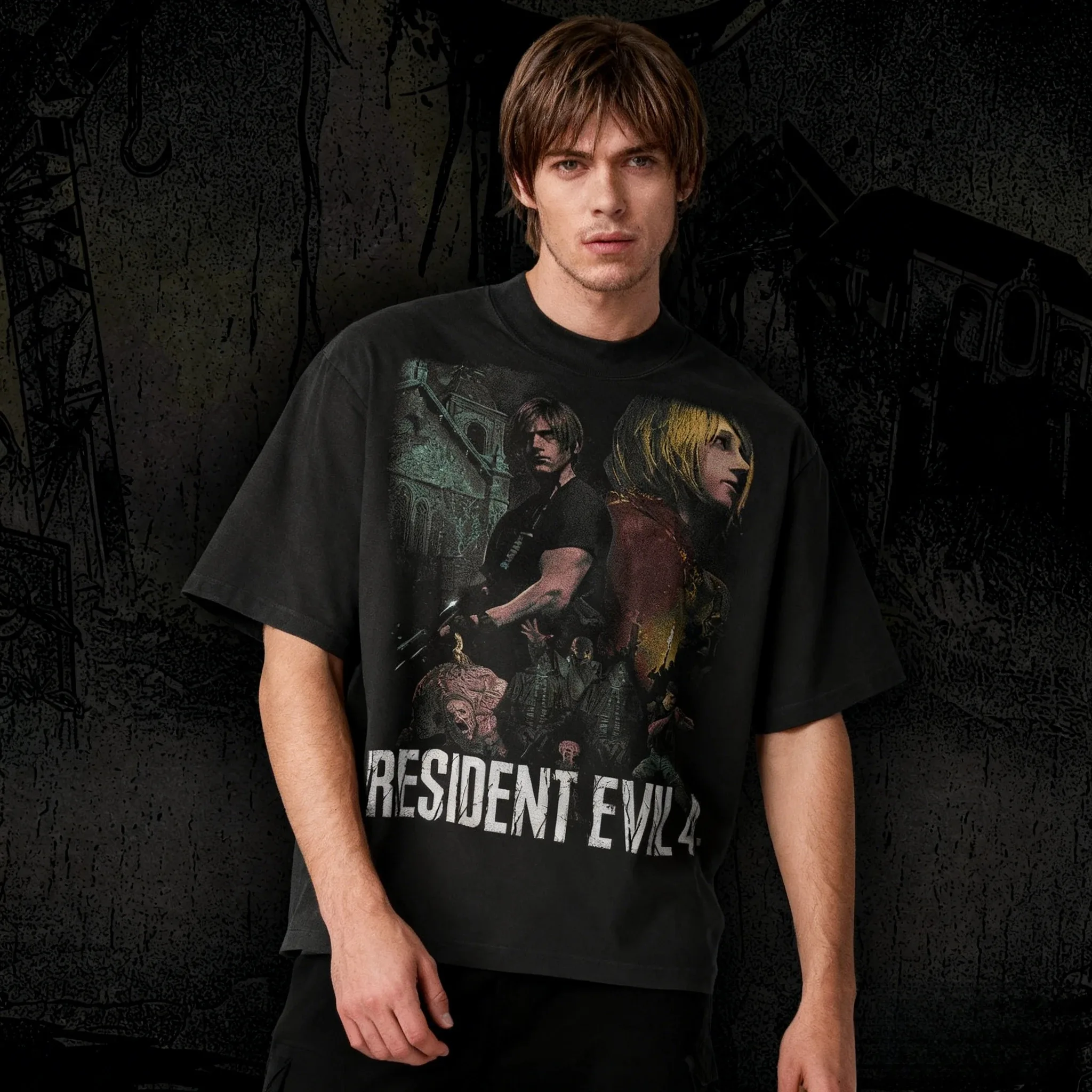 Camisetas clásicas Retro con estampado de periféricos Resident Evil, camisetas holgadas informales de algodón de gran tamaño Y2k de manga corta clásicas