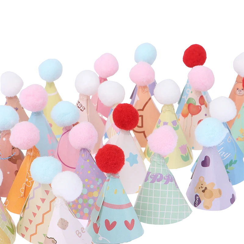 10pc/Set Diy Mini Hat Baking Cake Topper Baking Insert 1:12 Dollhouse Miniature Hat Bear Birthday Cap Hairball Christmas Hat view 4