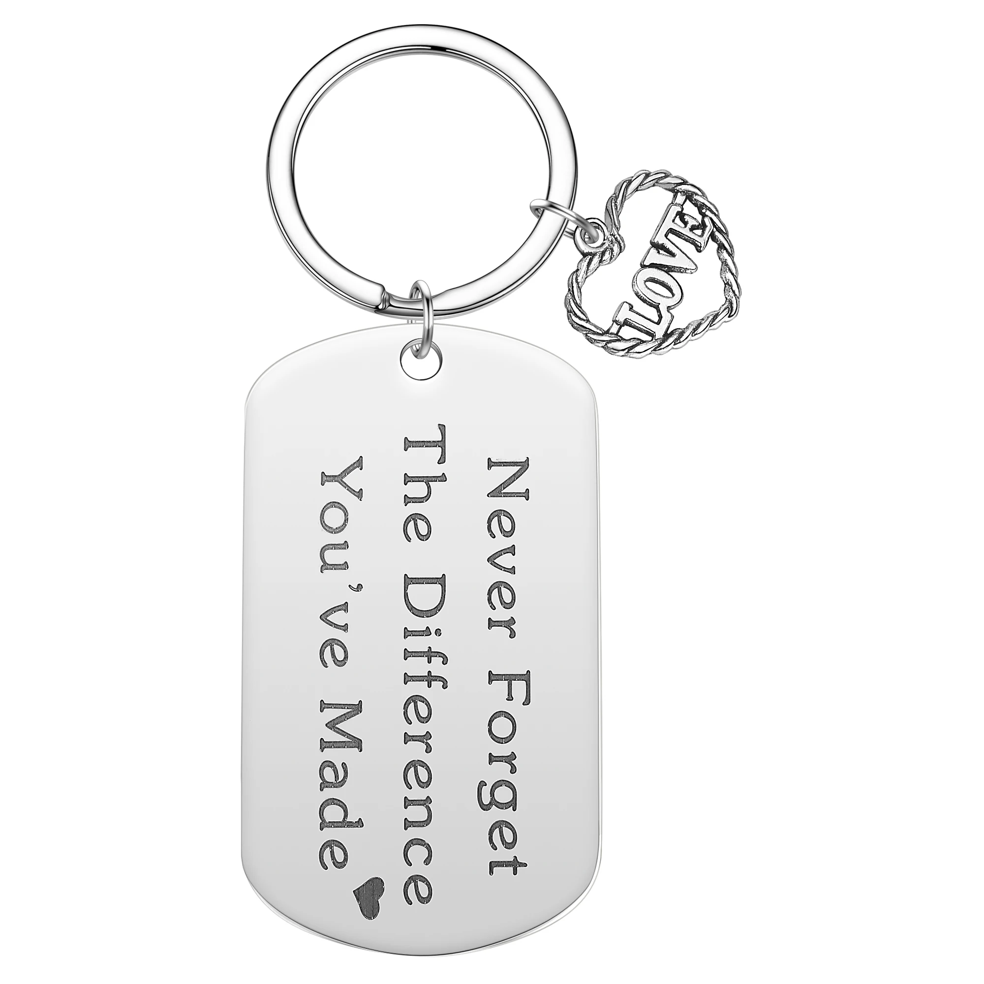 Never Forget The Difference You've Made Keychain Stainless Steel Pendant Keyring Coworker Leaving Appreciation Gifts