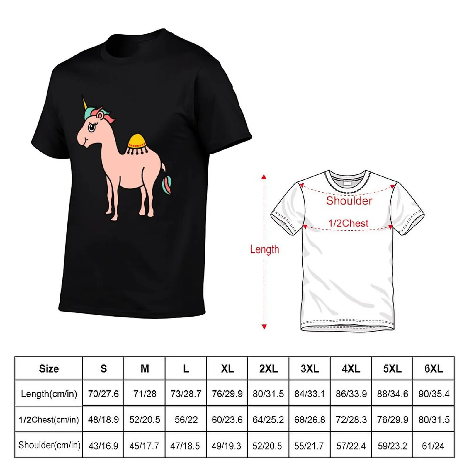 Unicamel - a rare magical creature from Arabia. Camelcorn Unicorn (opposite facing) T-Shirt tees vintage graphic tee t shirt men