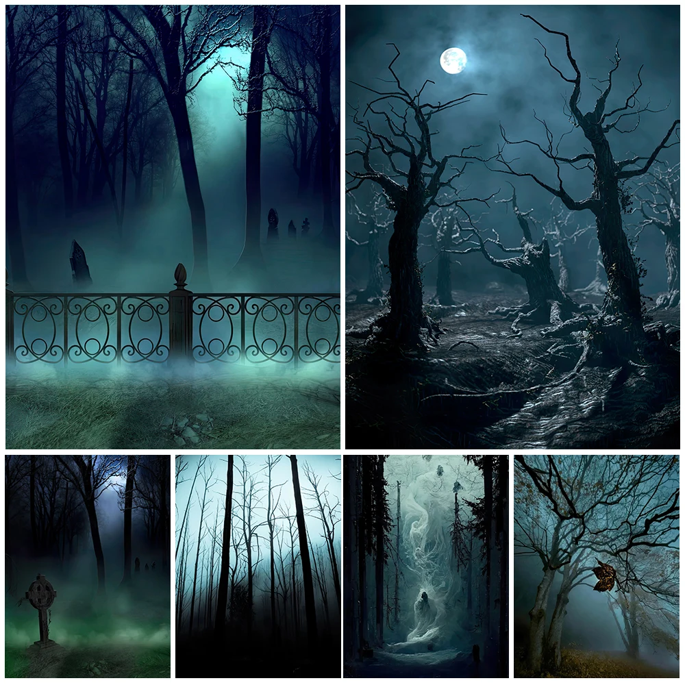 Nightmare Forest In Thick Fog Vintage Wall Art Canvas Painting Mysterious And Horrible Jungle Cemetery Poster And Print Decor