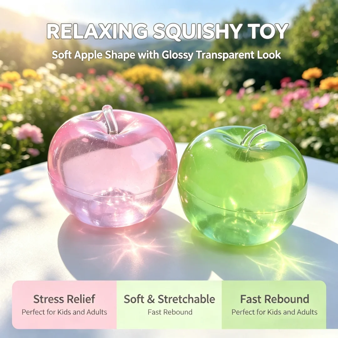 Green/Pink Apple Maltose Squishy Toys Anti Stress Sensory Fidgets Toy Soft Simulated Transparent Slow-rebound Decompression Toy
