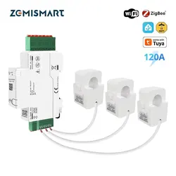 Zemismart 120A Zigbee WiFi RS485 Energy Meter 3 Phase Power Monitor Work with Tuya Withdrawable Split-core CTs 120V 240V