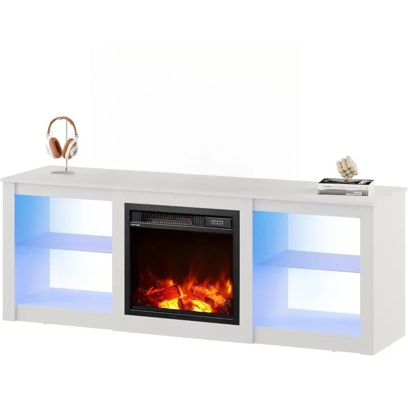 L # Fireplace TV Stand For TVs Up To 65 Inch, Electric Fireplace TV Console With LED Lights, Modern TV Stand