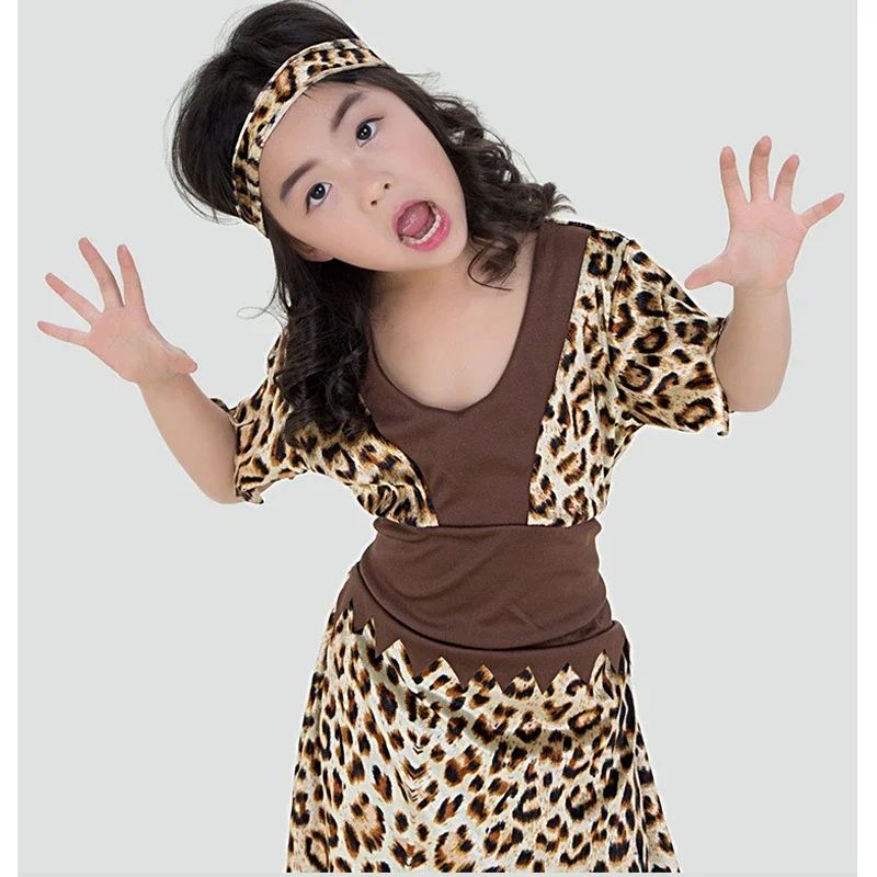 Indians Outfit Primitive People Halloween Costumes For Boy Gilr Kids Family Clothing Performance Show Fancy Party