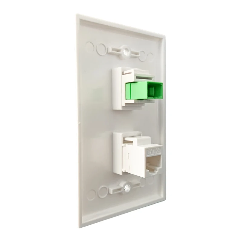 SC APC Fiber Optical US Wall Faceplate SC-SC With CAT5E RJ45 LAN Female Pass Through Outlet Panel in White For Network Connector