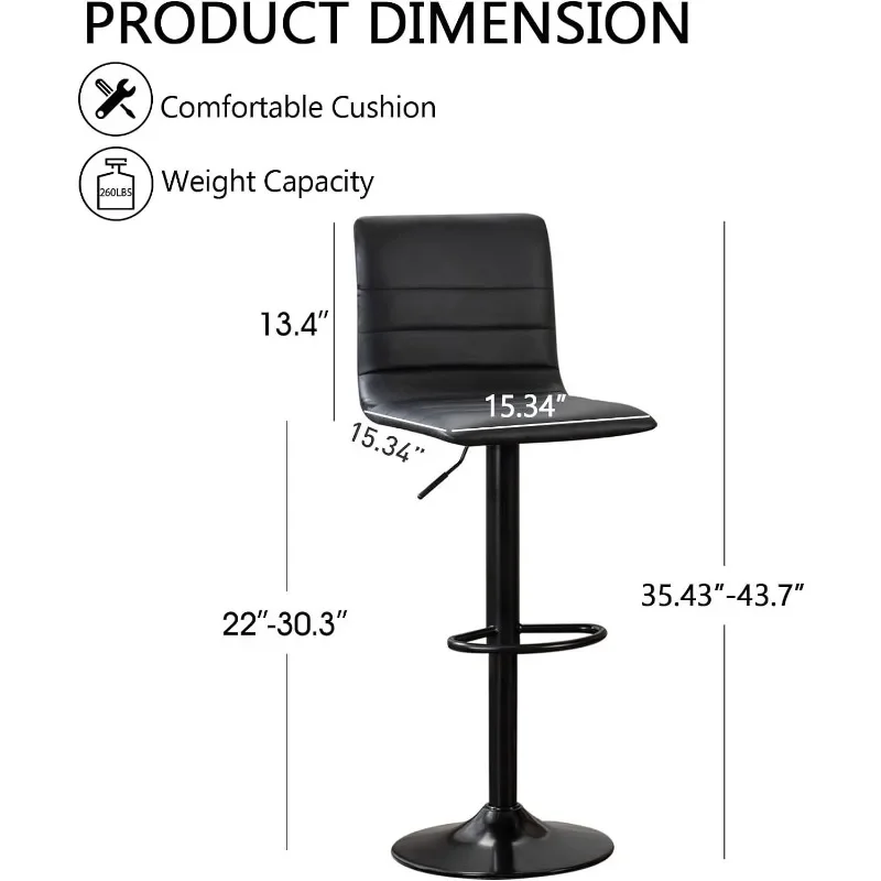 Swivel Counter Height Bar Stools with Back,Square PU Leather Adjustable Tall Barstools