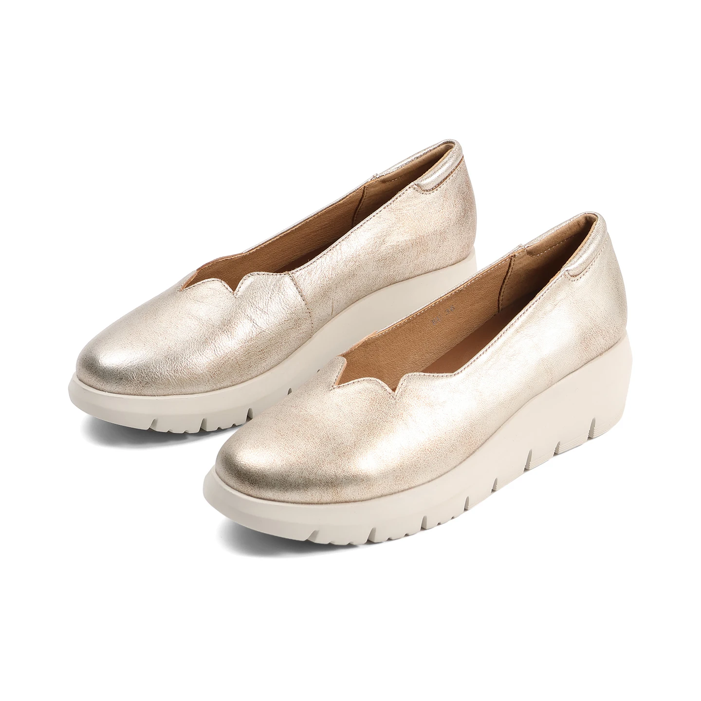 Women Low Cut Grandma Shoes Ultra Light Wedge Heel Genuine Leather Comfortable Daily Flats