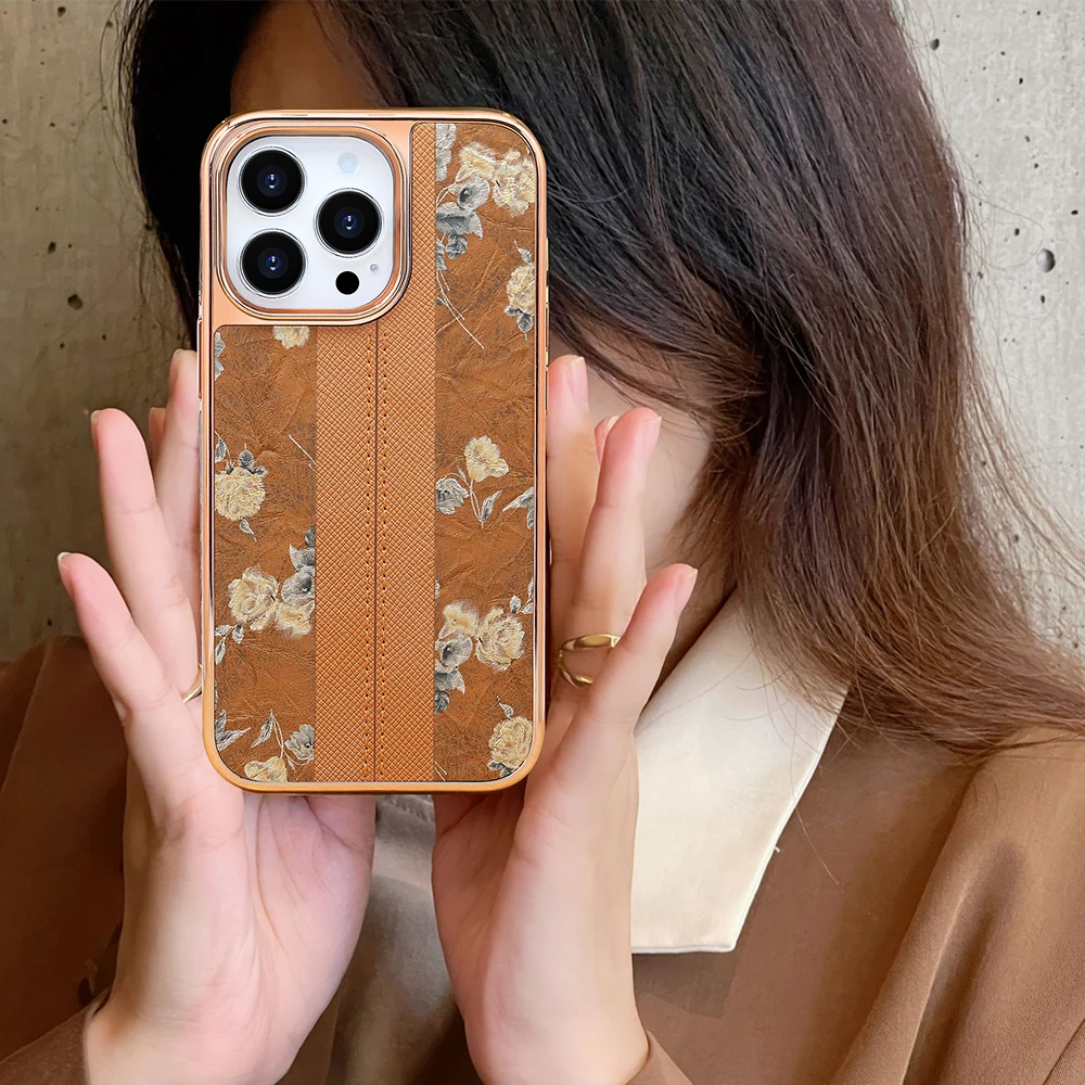 VIETAO Überzug Blumendruck PU-Leder Handyhülle für iPhone 13 12 11 pro Max XR – PC + TPU Vollständige Abdeckung Schutzhülle