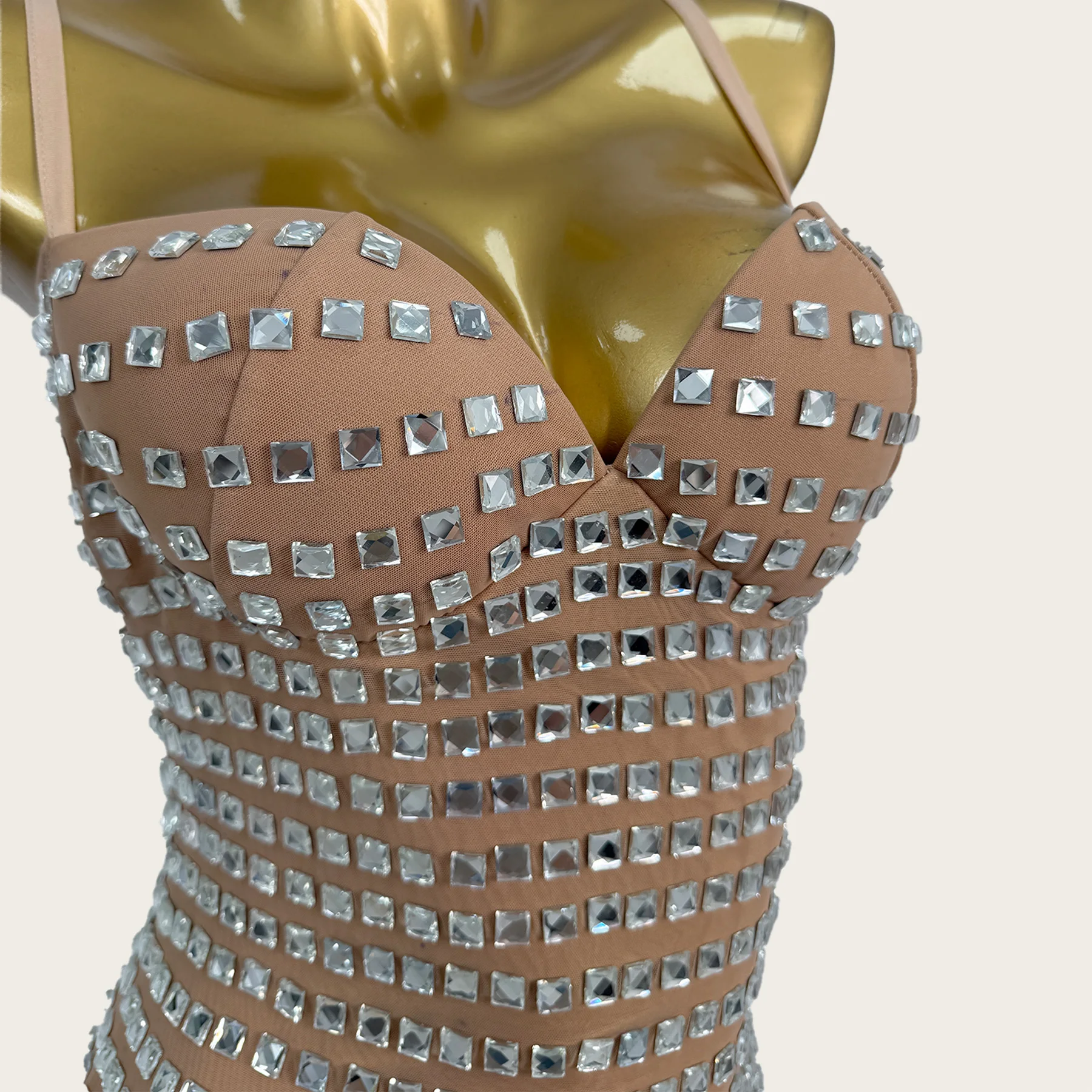 

Classic Deep V Neck Cocktail Dress Sparkly Rhinestone Mesh Sheer Sleeveless Slip Dresses Women Birthday Party Sexy Outfit Kading