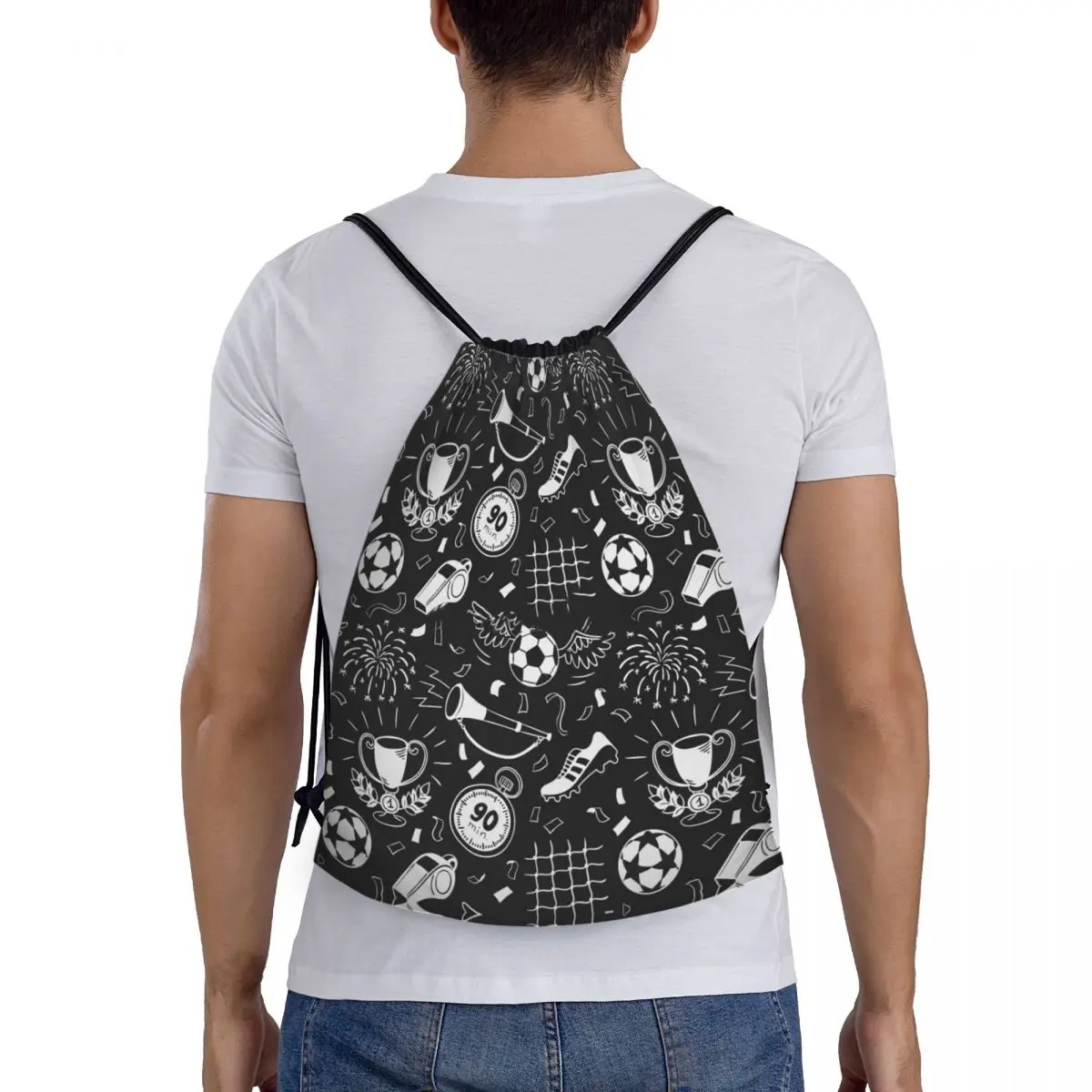 Mochila con cordón para hombre y mujer, bolsa deportiva con patrón de fútbol, gimnasio, entrenamiento