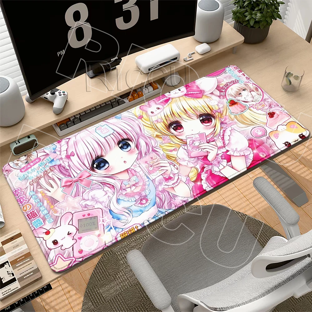 Kawaii Mouse Pads Anime Cute Girl Pattern Gamer Locking Edge Desk Mat Gaming Mechanical Keyboard Aesthetics Non-slip Rubber Mats