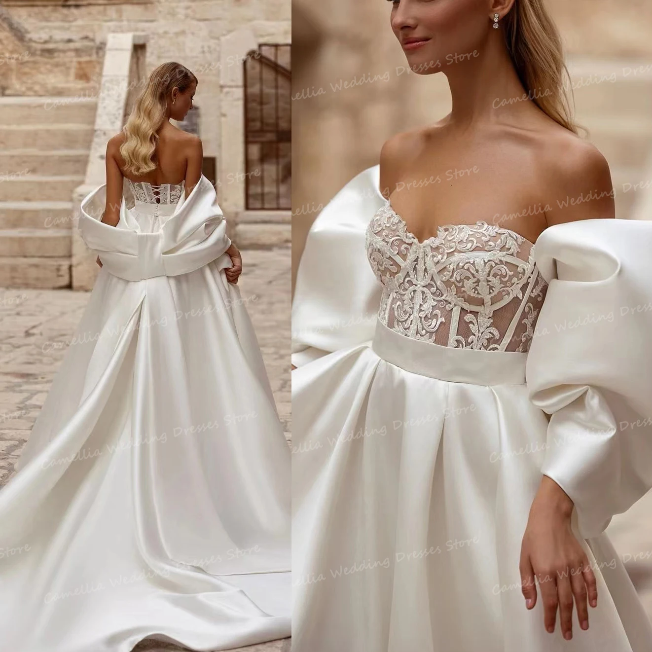 Luxury Satin Wedding Dresses Sexy Sweetheart Sleeveless Lace Up Women's Bridal Gowns Backless Sweep Train Elegant Vestidos 2024