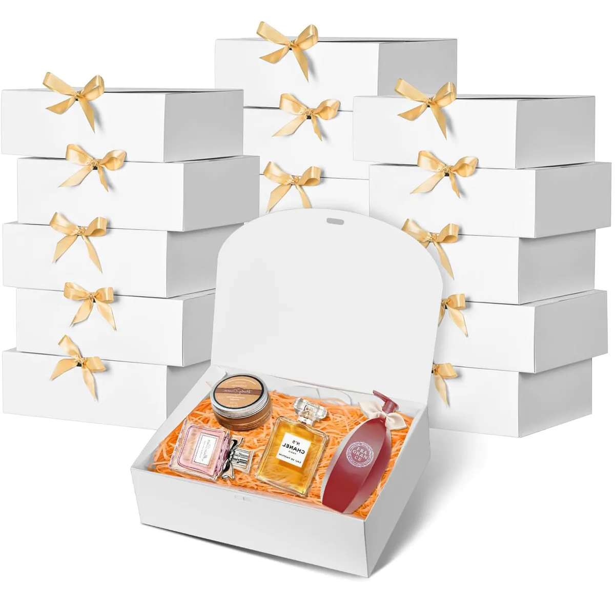 3pcs Large White All-In-One Gift Cardboard Box with Bow Ribbon Perfect for Party Weddings Birthday Holiday Candy Cookie Storage view 4