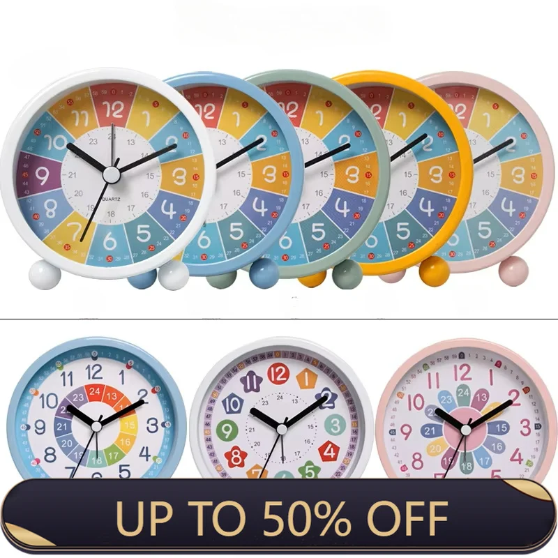 Colorful Small Alarm Clock For Children Student Learning Countertop Alarm Clock Silent Sweep Seconds Quartz Watch Wake Up Watchs