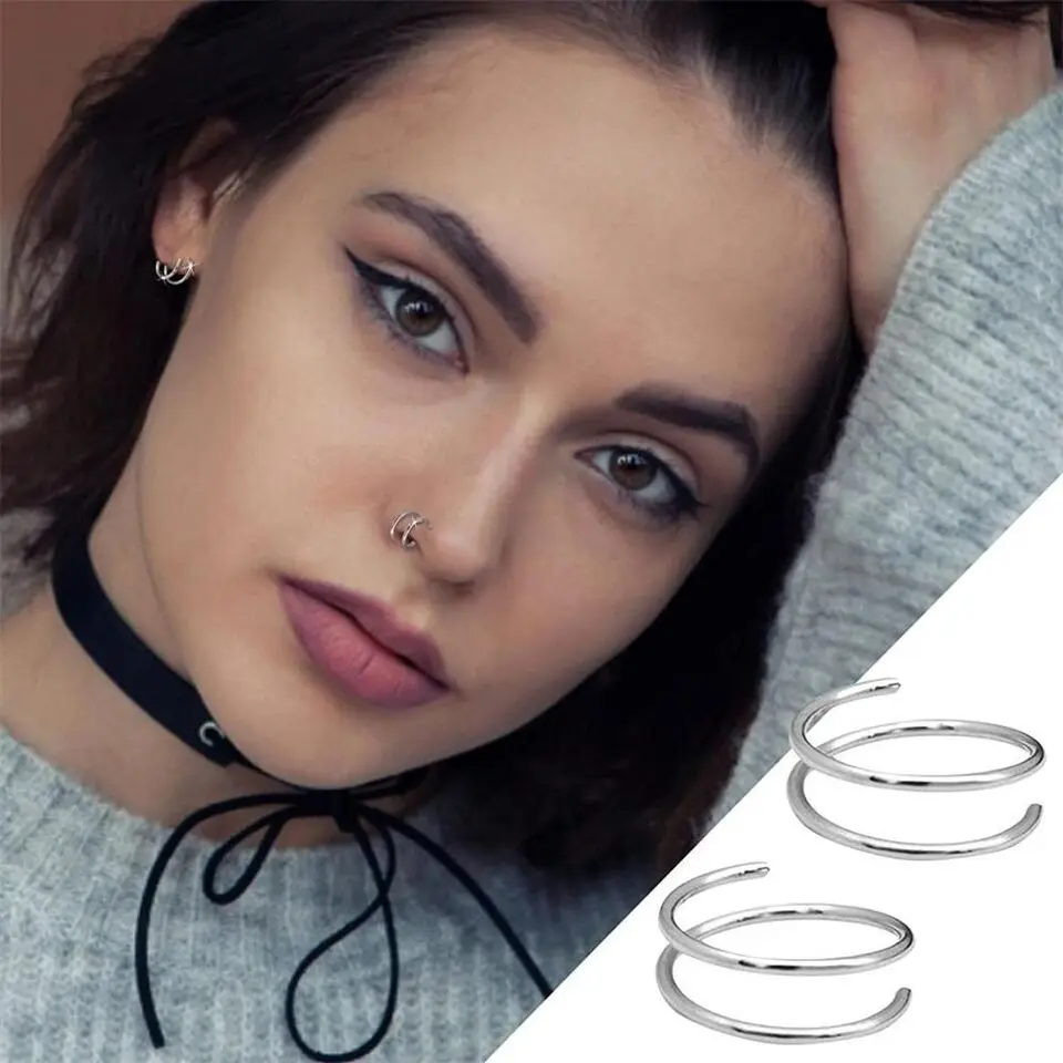 1PC Stainless Steel 316 Double Spiral or Double Layers Nose Ring Hoop Septum Cartilage Tragus Lip Piercing Body Jewelry view 6