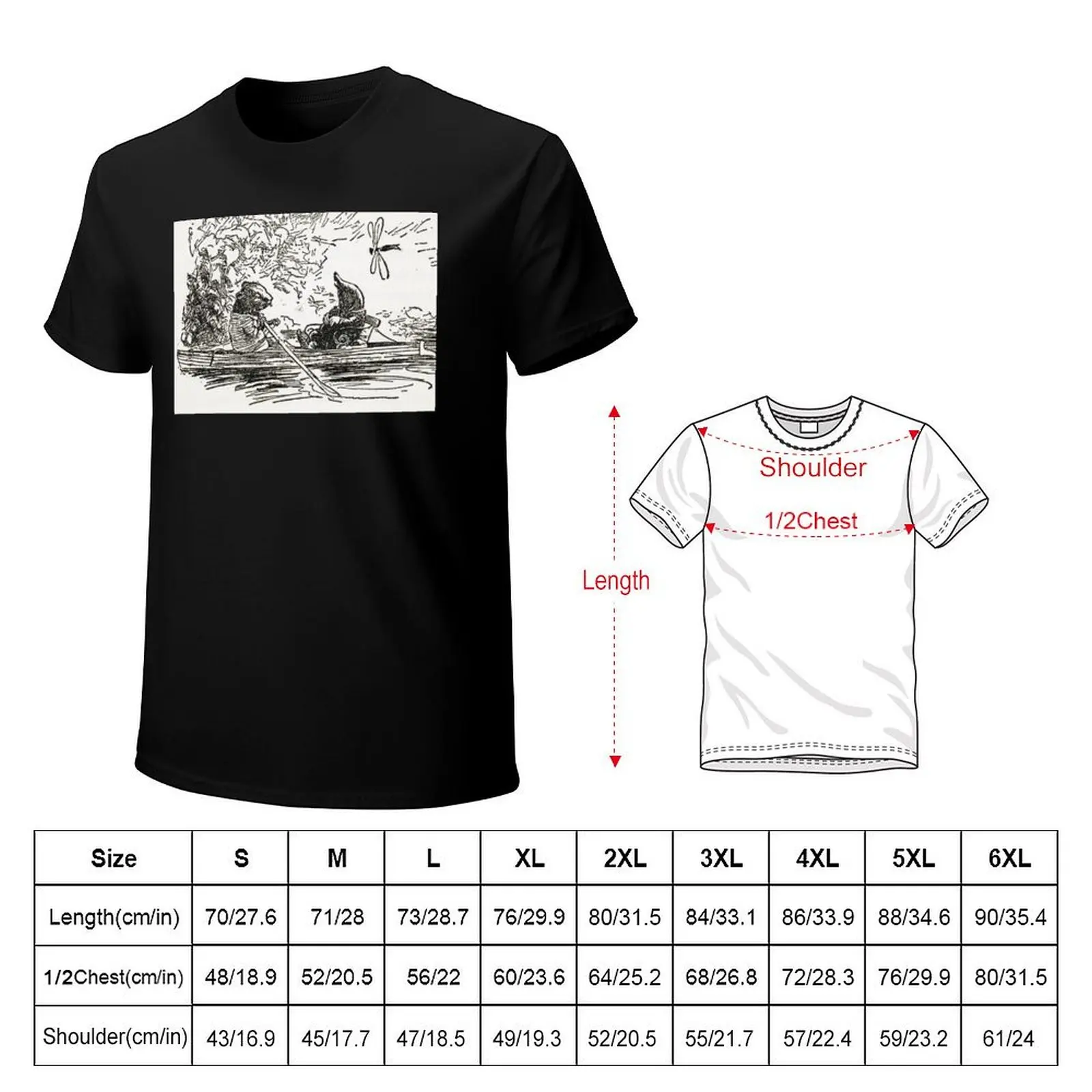 Ratty and Mole boating Wind in the Willows illustration - Arthur Rackham T-Shirt Stylish Print Short Sleeve Tee