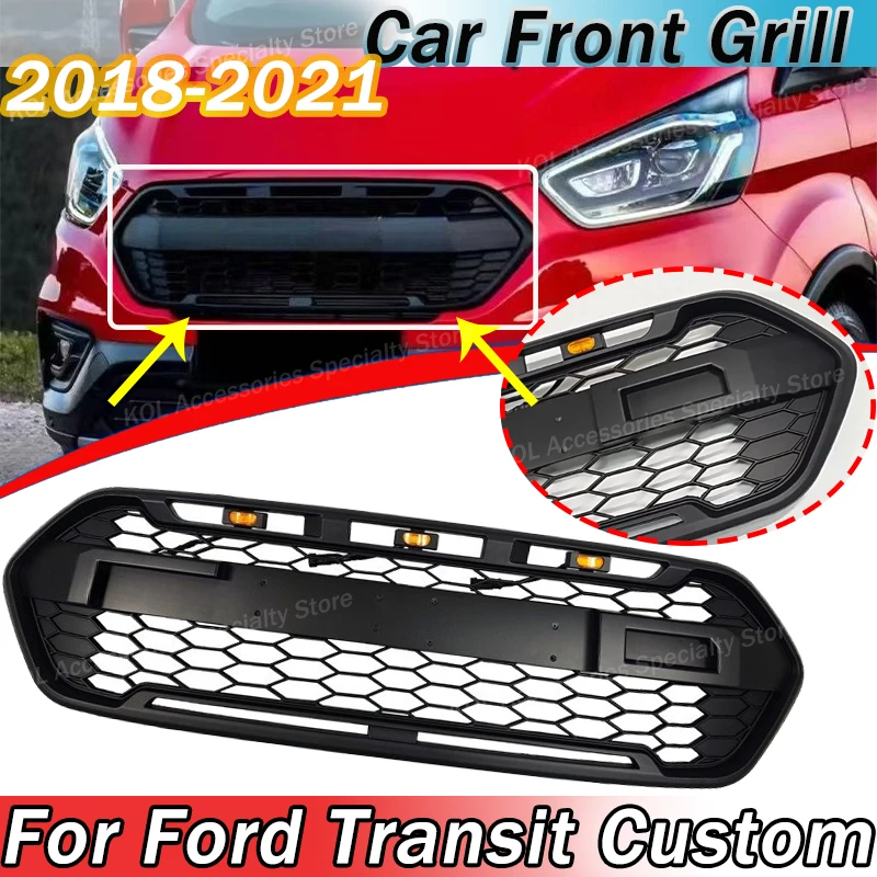 For Ford Transit Custom 2018-2021 European Version Car Front Grill Bumper Hood Honeycomb Mesh Grille Body Kit Auto Accessories