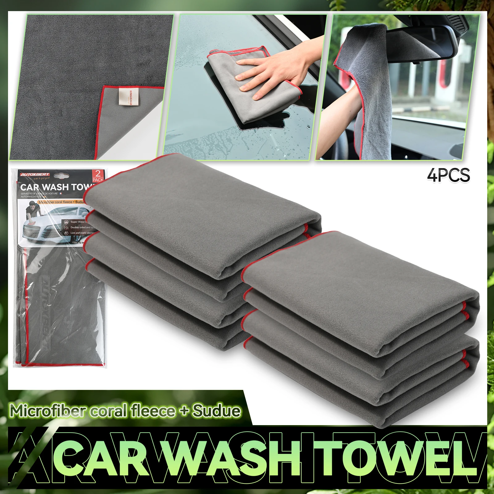 

2X Washing Cloth Suede & Coral Fleece Double-sided Towel Quick Dry Super Absorbent Soft Car Accessories Multipurpose Clean tools