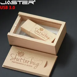 JASTER USB 3.0 Photography Free Custom Logo Wooden USB Gift Box USB Flash Drive Wood Pendrive 8GB 16GB 32GB 64GB Wedding Gifts