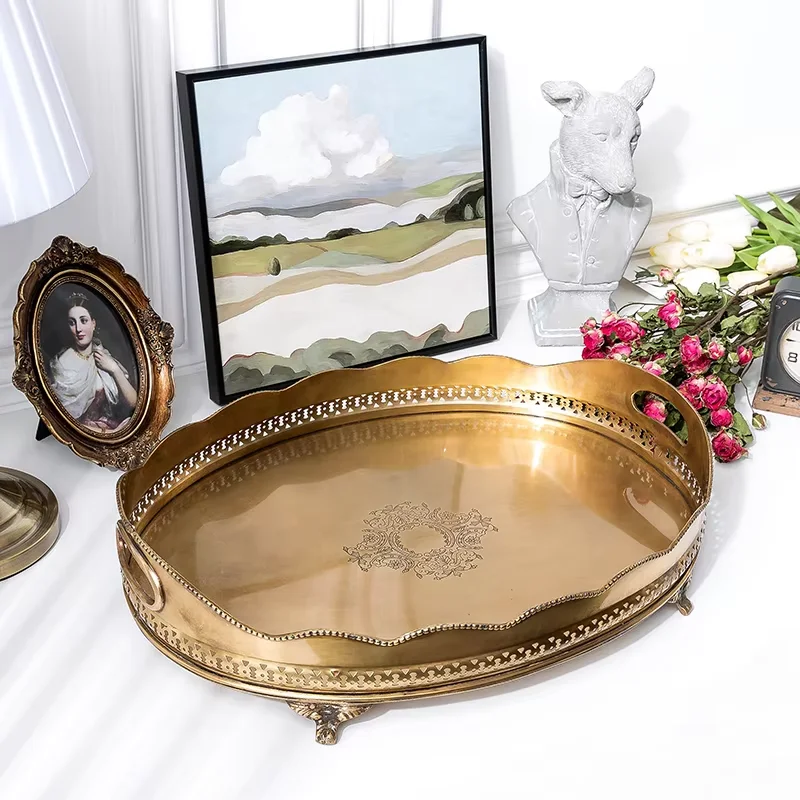 European imported brass tray, living room, large fruit tray.