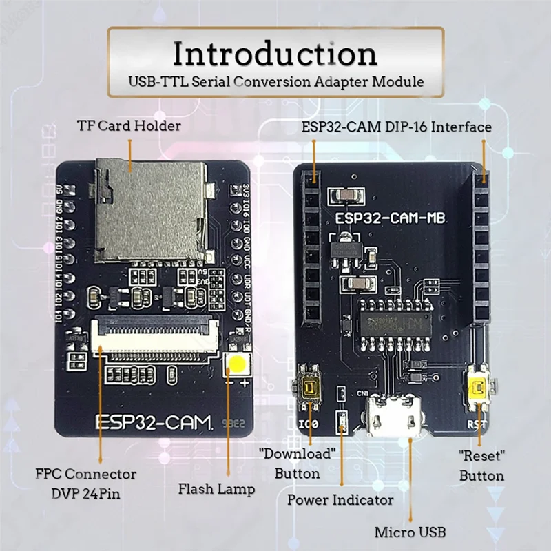 

Efficient ESP32-CAM-MB WIFI Bluetooth Development Board With OV2640 Camera Micro-USB Connection To Serial