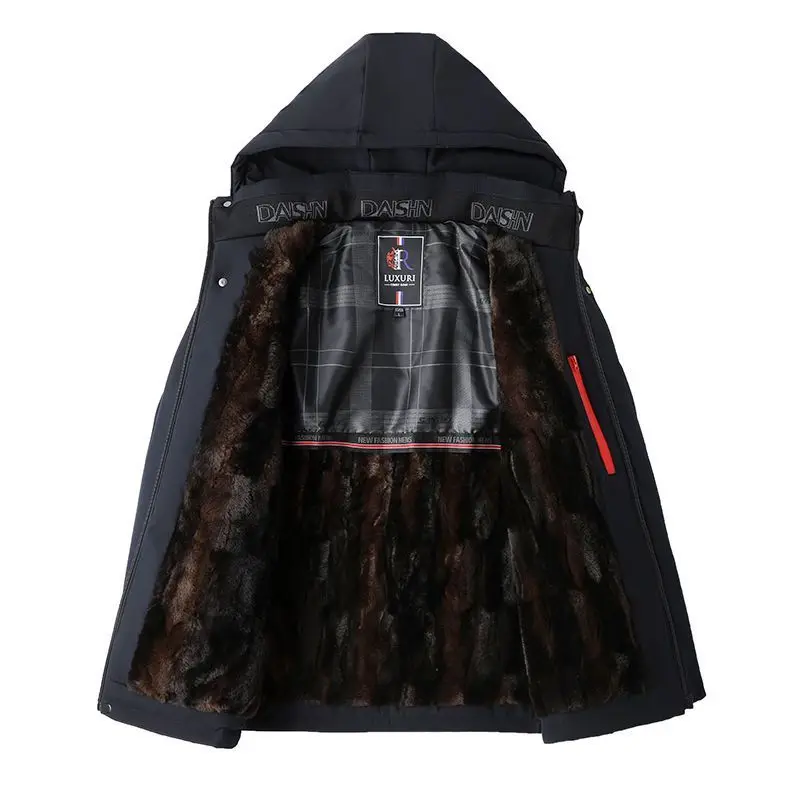 

Зимнее пальто Thiened Fce для мужчин среднего возраста и ли, теплое пальто с хлопковой подкладкой, зимняя верхняя одежда средней длины без капюшона