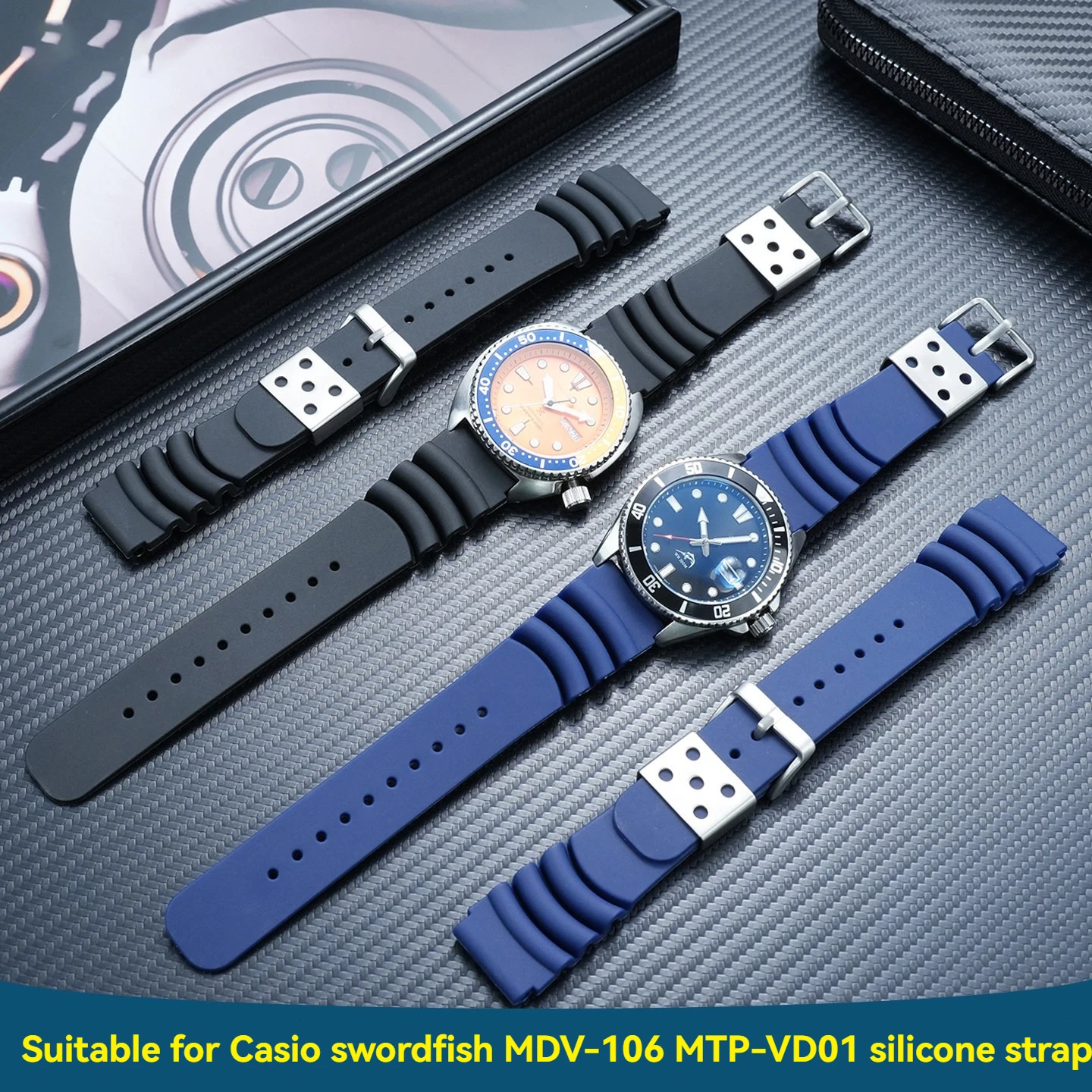 For  20 22mm compatible with Casio Swordfish MDV-106 MTP-VD01 silicone watch with waterproof, sweat proof, and water ghost ocean