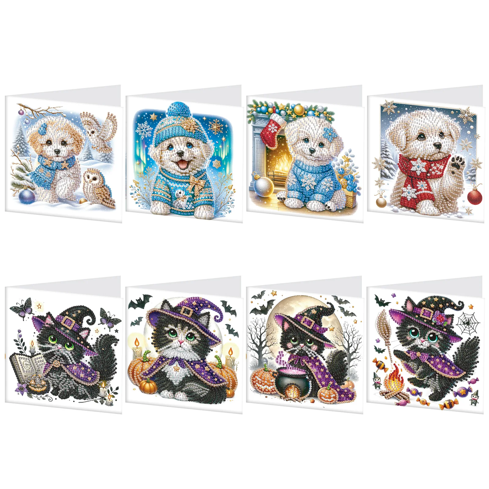 

8PCS Diamond Art Painting Greeting card Kit,DIY Cats and dogs Greeting card for Adults Diamond Art Painting,congratulation cards