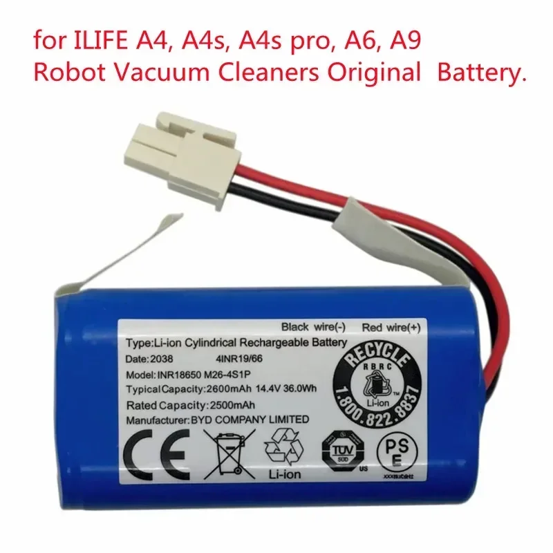 Batería de litio Original para Robot aspirador ILIFE, 14,4 V, 2600mAh, para ILife A4, A4s, V7, A6, V7s Plus, paquete de batería de INR18650-M26-4S1P